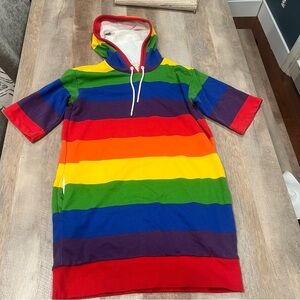 Michael Kors Rainbow Multicolor Striped Hoodie Dress Size Medium